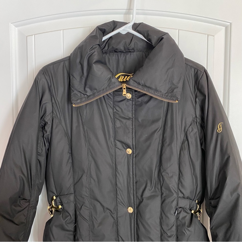 GUESS Black Down Feather Puffer Coat with Gold Detail Size Medium - Picture 4 of 11